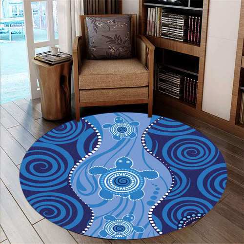 Australia Aboriginal Inspired Round Rug - Aboriginal Dot Art Vector Painting With Turtle Round Rug Australia Aboriginal Inspired Round Rug - Aboriginal Dot Art Vector Painting With Turtle Round Rug