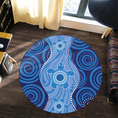 Australia Aboriginal Inspired Round Rug - Aboriginal Dot Art Vector Painting With Turtle Round Rug