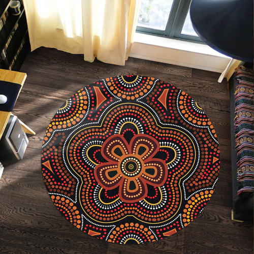 Australia Aboriginal Inspired Round Rug - Aboriginal Dot Art Vector Seamless Flower Pattern Round Rug