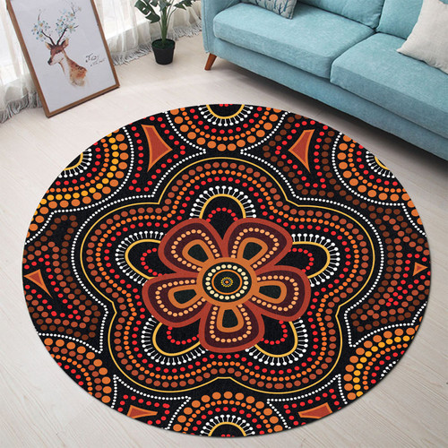 Australia Aboriginal Inspired Round Rug - Aboriginal Dot Art Vector Seamless Flower Pattern Round Rug Australia Aboriginal Inspired Round Rug - Aboriginal Dot Art Vector Seamless Flower Pattern Round Rug