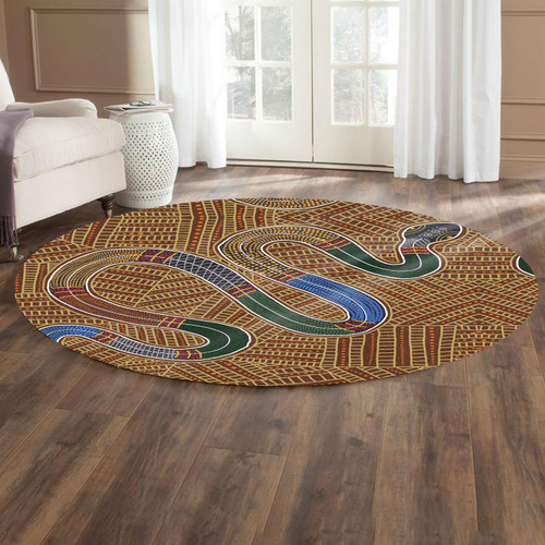 Australia Aboriginal Inspired Round Rug - A Snake Aboriginal Styled Dot Painting Artwork Round Rug Australia Aboriginal Inspired Round Rug - A Snake Aboriginal Styled Dot Painting Artwork Round Rug