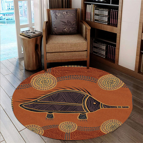 Australia Aboriginal Inspired Round Rug - Echidna Aboriginal Styled Dot Painting Artwork Round Rug Australia Aboriginal Inspired Round Rug - Echidna Aboriginal Styled Dot Painting Artwork Round Rug