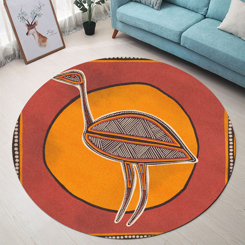 Australia Aboriginal Inspired Round Rug - Emu Bird Aboriginal Styled Dot Painting Artwork Round Rug Australia Aboriginal Inspired Round Rug - Emu Bird Aboriginal Styled Dot Painting Artwork Round Rug