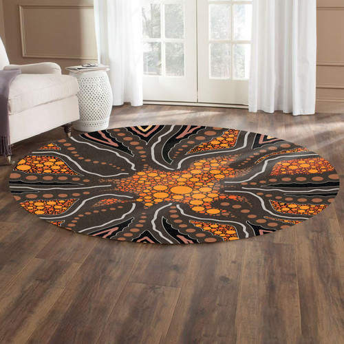 Australia Aboriginal Inspired Round Rug - Aboriginal Style Of Background Round Rug Australia Aboriginal Inspired Round Rug - Aboriginal Style Of Background Round Rug