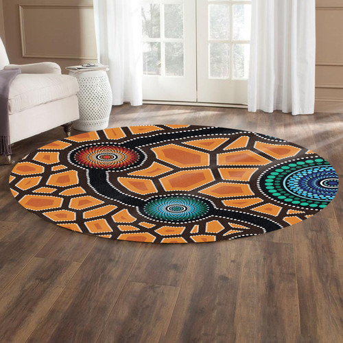 Australia Aboriginal Inspired Round Rug - Aboriginal Style Of Dot Painting Round Rug Australia Aboriginal Inspired Round Rug - Aboriginal Style Of Dot Painting Round Rug