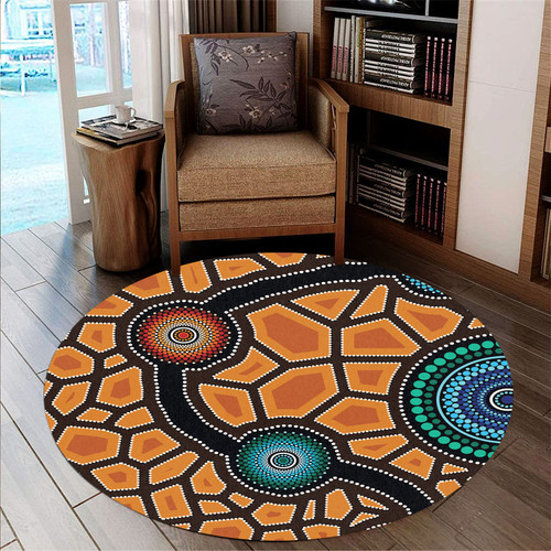 Australia Aboriginal Inspired Round Rug - Aboriginal Style Of Dot Painting Round Rug Australia Aboriginal Inspired Round Rug - Aboriginal Style Of Dot Painting Round Rug