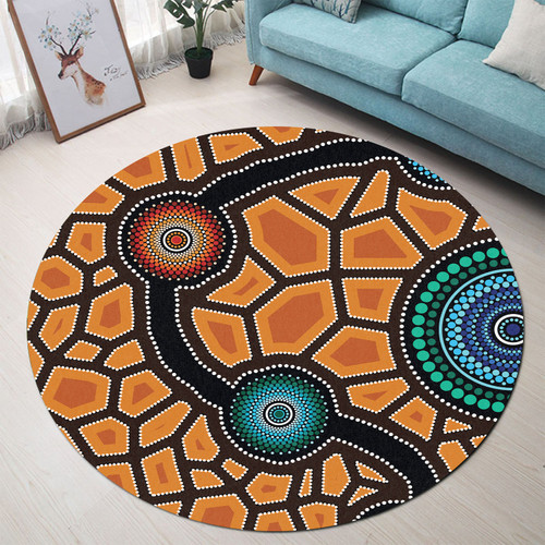 Australia Aboriginal Inspired Round Rug - Aboriginal Style Of Dot Painting Round Rug Australia Aboriginal Inspired Round Rug - Aboriginal Style Of Dot Painting Round Rug
