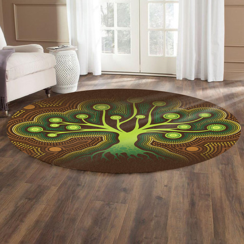 Australia Aboriginal Inspired Round Rug - Aboriginal Dot Art Vector Painting With Tree Round Rug Australia Aboriginal Inspired Round Rug - Aboriginal Dot Art Vector Painting With Tree Round Rug