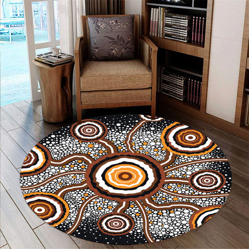 Australia Aboriginal Inspired Round Rug - Aboriginal Dot Art Vector Painting Connection Concept Round Rug Australia Aboriginal Inspired Round Rug - Aboriginal Dot Art Vector Painting Connection Concept Round Rug