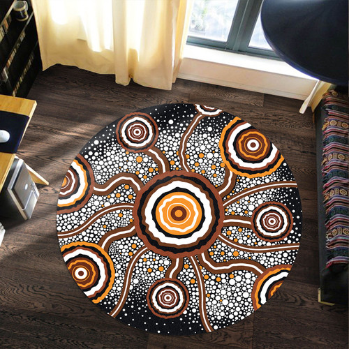 Australia Aboriginal Inspired Round Rug - Aboriginal Dot Art Vector Painting Connection Concept Round Rug