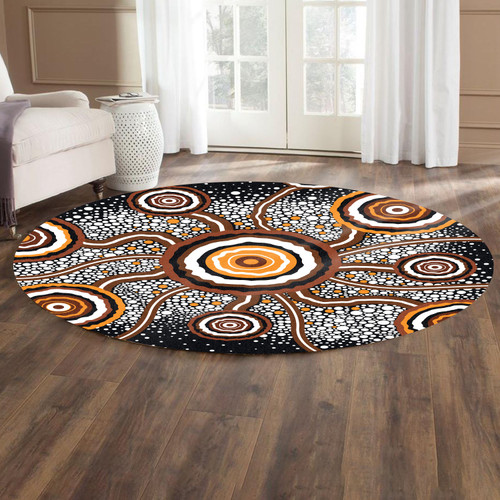 Australia Aboriginal Inspired Round Rug - Aboriginal Dot Art Vector Painting Connection Concept Round Rug Australia Aboriginal Inspired Round Rug - Aboriginal Dot Art Vector Painting Connection Concept Round Rug
