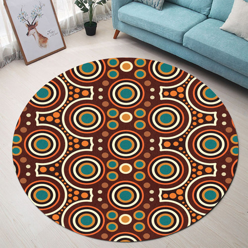 Australia Aboriginal Inspired Round Rug - Aboriginal Dot Artwork Seamless Pattern Orange Color Round Rug Australia Aboriginal Inspired Round Rug - Aboriginal Dot Artwork Seamless Pattern Orange Color Round Rug