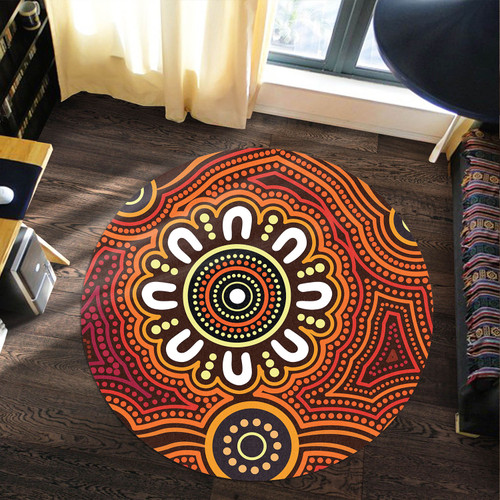Australia Aboriginal Inspired Round Rug - Aboriginal Style Of Dot Background Connection Round Rug