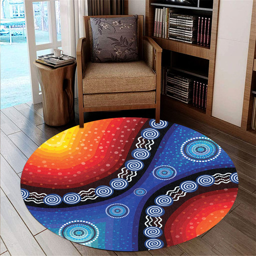 Australia Aboriginal Inspired Round Rug - Aboriginal Style Of Dot Background Rainbow Color Round Rug