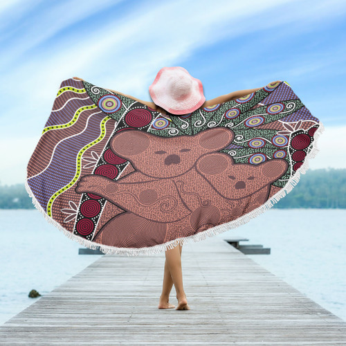 Australia Aboriginal Inspired Beach Blanket - Aboriginal Inspired Koala & Baby Style Art Beach Blanket Australia Aboriginal Inspired Beach Blanket - Aboriginal Inspired Koala & Baby Style Art Beach Blanket