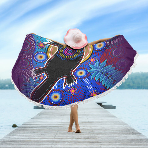 Australia Aboriginal Inspired Beach Blanket - Aboriginal Inspired Platypus Animal Style Art Beach Blanket Australia Aboriginal Inspired Beach Blanket - Aboriginal Inspired Platypus Animal Style Art Beach Blanket