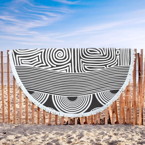 Australia Aboriginal Inspired Beach Blanket - Black And White Vector Aboriginal Art Beach Blanket Australia Aboriginal Inspired Beach Blanket - Black And White Vector Aboriginal Art Beach Blanket