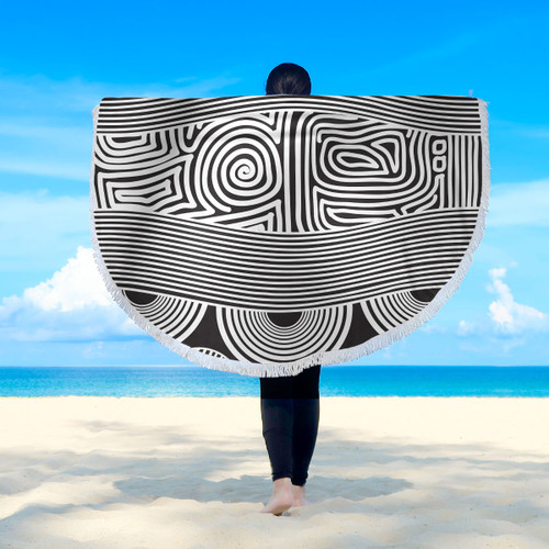 Australia Aboriginal Inspired Beach Blanket - Black And White Vector Aboriginal Art Beach Blanket Australia Aboriginal Inspired Beach Blanket - Black And White Vector Aboriginal Art Beach Blanket