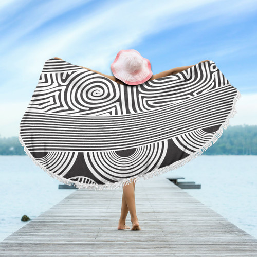 Australia Aboriginal Inspired Beach Blanket - Black And White Vector Aboriginal Art Beach Blanket Australia Aboriginal Inspired Beach Blanket - Black And White Vector Aboriginal Art Beach Blanket