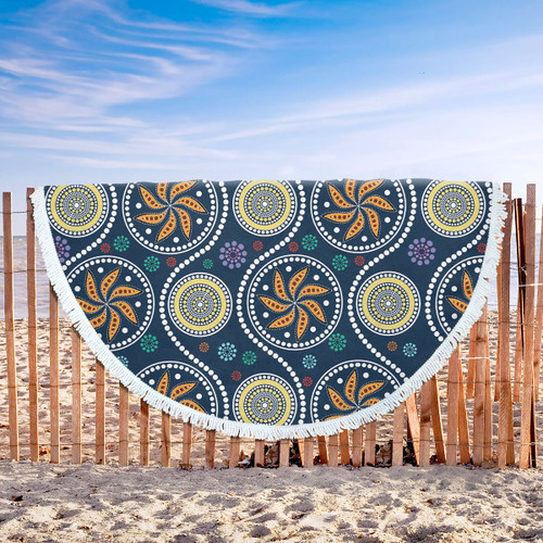 Australia Aboriginal Inspired Beach Blanket - Blue Aboriginal Dot Art Painting Beach Blanket Australia Aboriginal Inspired Beach Blanket - Blue Aboriginal Dot Art Painting Beach Blanket