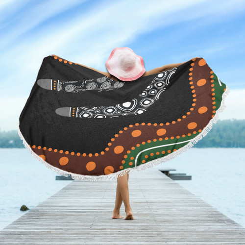 Australia Aboriginal Inspired Beach Blanket - Aboriginal Dot Art Painting Boomerang Style Beach Blanket Australia Aboriginal Inspired Beach Blanket - Aboriginal Dot Art Painting Boomerang Style Beach Blanket