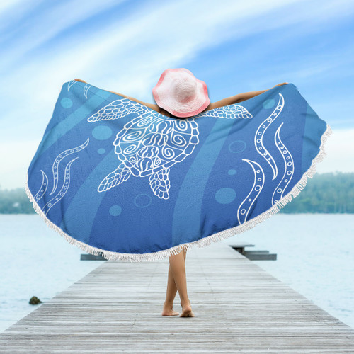 Australia Aboriginal Inspired Beach Blanket - Ethnic Aboriginal Style Water Turtles Swim Up Beach Blanket
