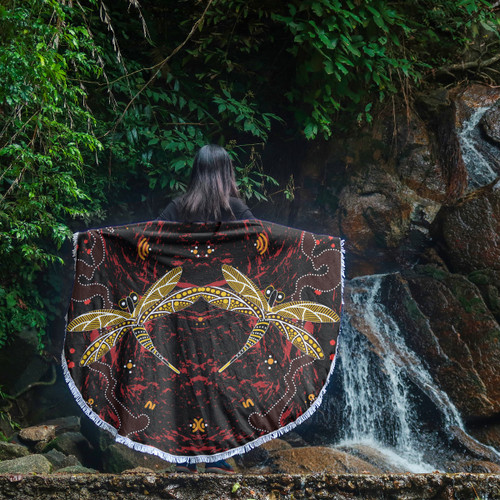 Australia Aboriginal Inspired Beach Blanket - Aboriginal Art Background With Dragonfly Beach Blanket Australia Aboriginal Inspired Beach Blanket - Aboriginal Art Background With Dragonfly Beach Blanket