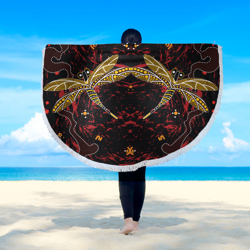 Australia Aboriginal Inspired Beach Blanket - Aboriginal Art Background With Dragonfly Beach Blanket Australia Aboriginal Inspired Beach Blanket - Aboriginal Art Background With Dragonfly Beach Blanket