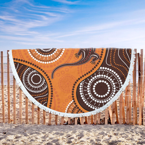 Australia Aboriginal Inspired Beach Blanket - Aboriginal Art Background With Lizard Style Art Beach Blanket Australia Aboriginal Inspired Beach Blanket - Aboriginal Art Background With Lizard Style Art Beach Blanket