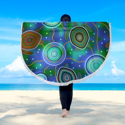 Australia Aboriginal Inspired Beach Blanket - Aboriginal Sea Turtles And Jellyfish Style Art Beach Blanket Australia Aboriginal Inspired Beach Blanket - Aboriginal Sea Turtles And Jellyfish Style Art Beach Blanket