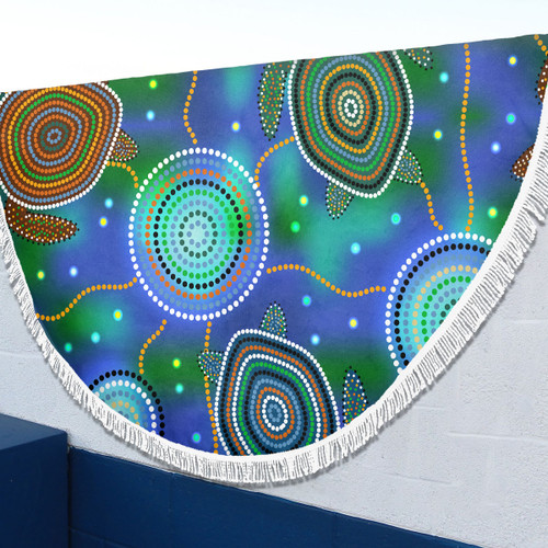 Australia Aboriginal Inspired Beach Blanket - Aboriginal Sea Turtles And Jellyfish Style Art Beach Blanket Australia Aboriginal Inspired Beach Blanket - Aboriginal Sea Turtles And Jellyfish Style Art Beach Blanket