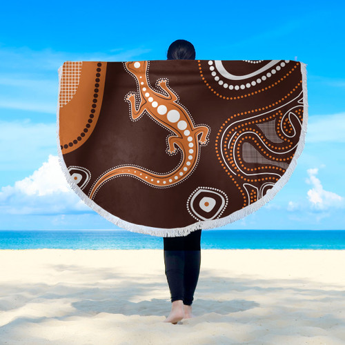 Australia Aboriginal Inspired Beach Blanket - Aboriginal Art Background With Lizard Style Beach Blanket Australia Aboriginal Inspired Beach Blanket - Aboriginal Art Background With Lizard Style Beach Blanket