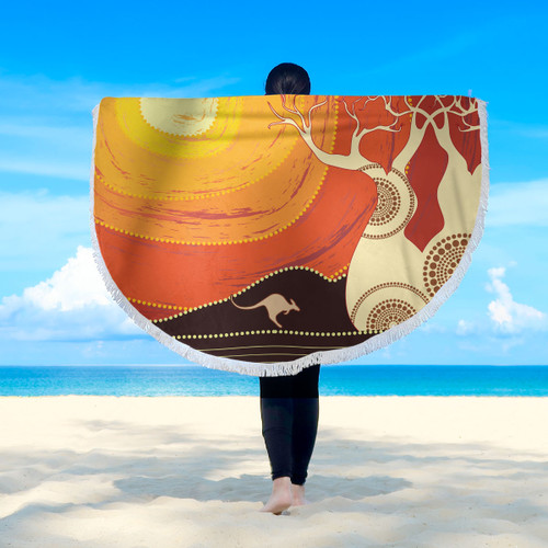 Australia Aboriginal Inspired Beach Blanket - Aboriginal Boab Tree Vector Painting Aboriginal Art Beach Blanket Australia Aboriginal Inspired Beach Blanket - Aboriginal Boab Tree Vector Painting Aboriginal Art Beach Blanket