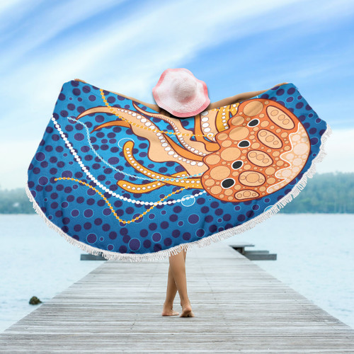 Australia Aboriginal Inspired Beach Blanket - Aboriginal Art Vector Background Depicting Jellyfish Beach Blanket Australia Aboriginal Inspired Beach Blanket - Aboriginal Art Vector Background Depicting Jellyfish Beach Blanket