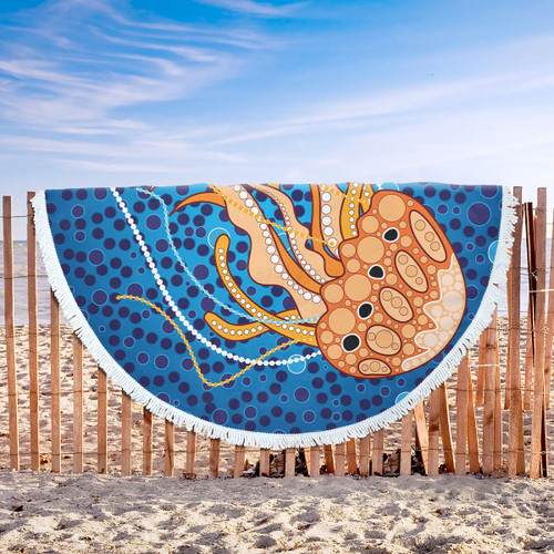 Australia Aboriginal Inspired Beach Blanket - Aboriginal Art Vector Background Depicting Jellyfish Beach Blanket Australia Aboriginal Inspired Beach Blanket - Aboriginal Art Vector Background Depicting Jellyfish Beach Blanket