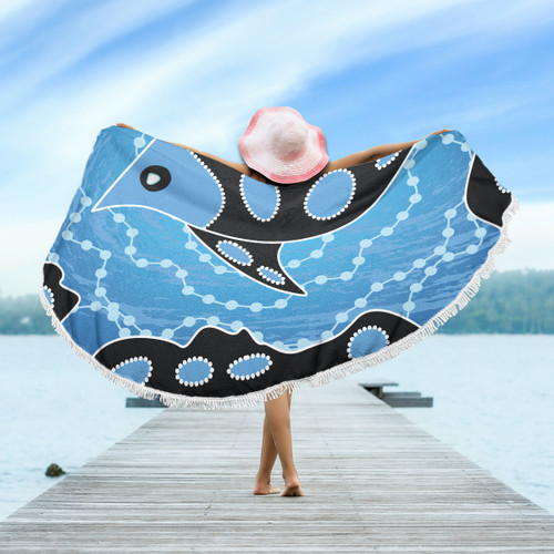 Australia Aboriginal Inspired Beach Blanket - Aboriginal Art Vector Background With Fish Beach Blanket Australia Aboriginal Inspired Beach Blanket - Aboriginal Art Vector Background With Fish Beach Blanket