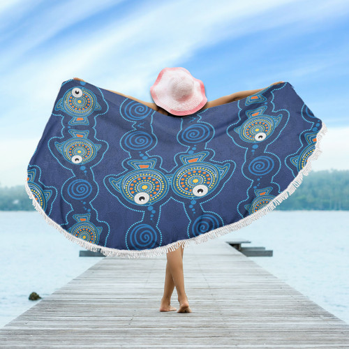Australia Aboriginal Inspired Beach Blanket - Dot Art Landscape Vector Background With Fish Beach Blanket Australia Aboriginal Inspired Beach Blanket - Dot Art Landscape Vector Background With Fish Beach Blanket