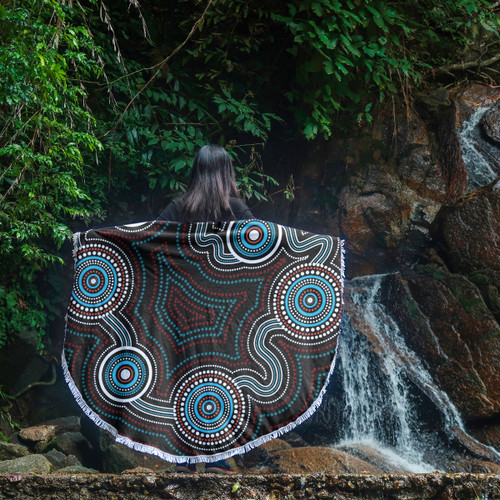 Australia Aboriginal Inspired Beach Blanket - Indigenous Dot Art Background Beach Blanket Australia Aboriginal Inspired Beach Blanket - Indigenous Dot Art Background Beach Blanket