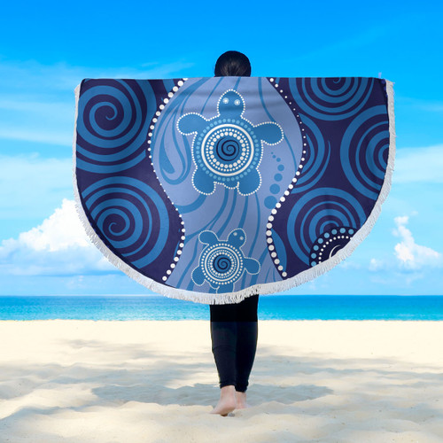 Australia Aboriginal Inspired Beach Blanket - Aboriginal Dot Art Vector Painting With Turtle Beach Blanket Australia Aboriginal Inspired Beach Blanket - Aboriginal Dot Art Vector Painting With Turtle Beach Blanket