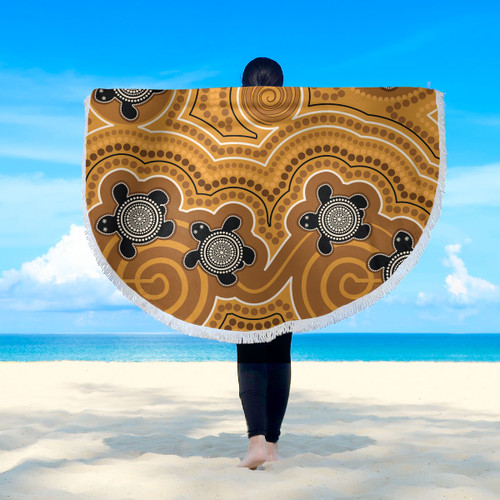 Australia Aboriginal Inspired Beach Blanket - Aboriginal Dot Art Vector Painting With Turtle Yellow Color Beach Blanket Australia Aboriginal Inspired Beach Blanket - Aboriginal Dot Art Vector Painting With Turtle Yellow Color Beach Blanket