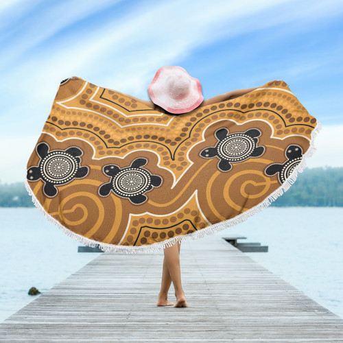 Australia Aboriginal Inspired Beach Blanket - Aboriginal Dot Art Vector Painting With Turtle Yellow Color Beach Blanket Australia Aboriginal Inspired Beach Blanket - Aboriginal Dot Art Vector Painting With Turtle Yellow Color Beach Blanket