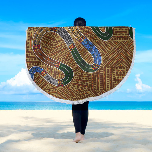 Australia Aboriginal Inspired Beach Blanket - A Snake Aboriginal Styled Dot Painting Artwork Beach Blanket Australia Aboriginal Inspired Beach Blanket - A Snake Aboriginal Styled Dot Painting Artwork Beach Blanket