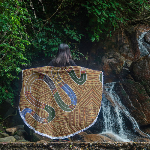 Australia Aboriginal Inspired Beach Blanket - A Snake Aboriginal Styled Dot Painting Artwork Beach Blanket Australia Aboriginal Inspired Beach Blanket - A Snake Aboriginal Styled Dot Painting Artwork Beach Blanket