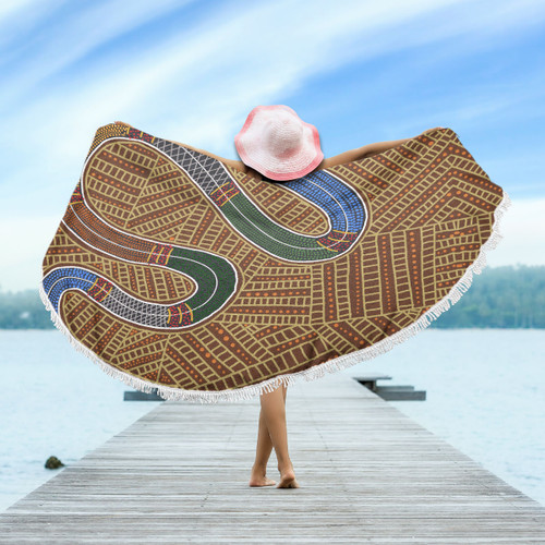 Australia Aboriginal Inspired Beach Blanket - A Snake Aboriginal Styled Dot Painting Artwork Beach Blanket Australia Aboriginal Inspired Beach Blanket - A Snake Aboriginal Styled Dot Painting Artwork Beach Blanket