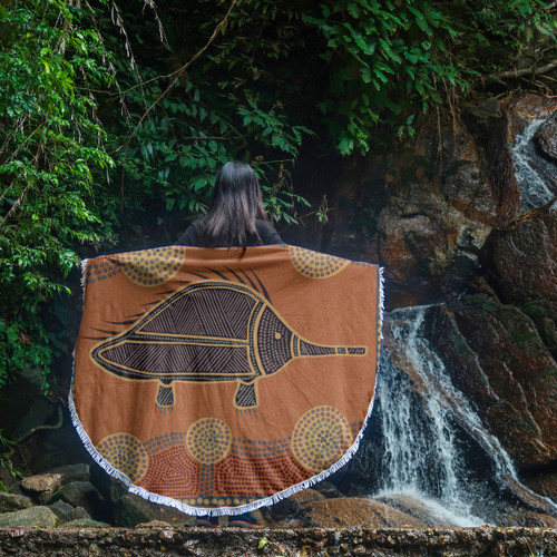 Australia Aboriginal Inspired Beach Blanket - Echidna Aboriginal Styled Dot Painting Artwork Beach Blanket Australia Aboriginal Inspired Beach Blanket - Echidna Aboriginal Styled Dot Painting Artwork Beach Blanket
