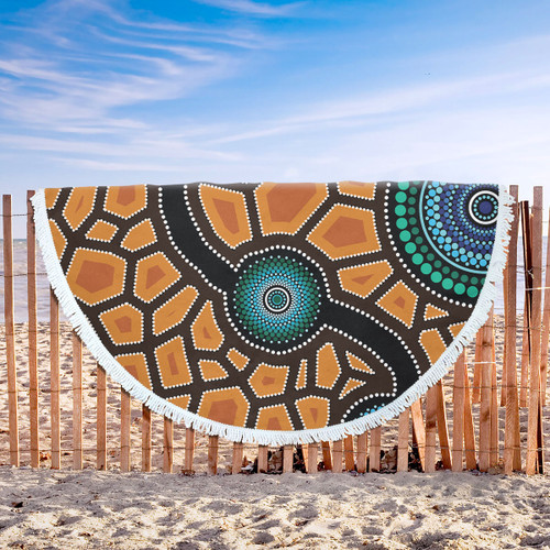 Australia Aboriginal Inspired Beach Blanket - Aboriginal Style Of Dot Painting Beach Blanket Australia Aboriginal Inspired Beach Blanket - Aboriginal Style Of Dot Painting Beach Blanket