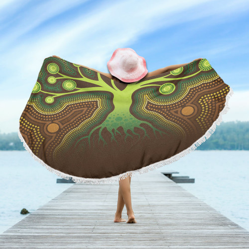 Australia Aboriginal Inspired Beach Blanket - Aboriginal Dot Art Vector Painting With Tree Beach Blanket Australia Aboriginal Inspired Beach Blanket - Aboriginal Dot Art Vector Painting With Tree Beach Blanket