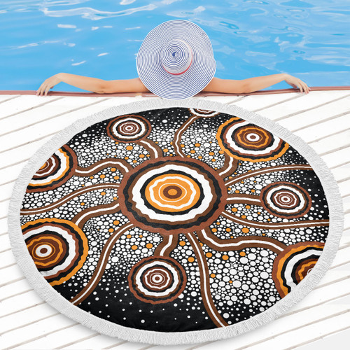 Australia Aboriginal Inspired Beach Blanket - Aboriginal Dot Art Vector Painting Connection Concept Beach Blanket