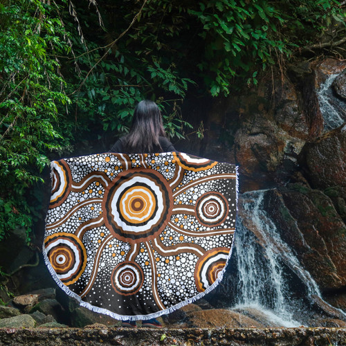 Australia Aboriginal Inspired Beach Blanket - Aboriginal Dot Art Vector Painting Connection Concept Beach Blanket Australia Aboriginal Inspired Beach Blanket - Aboriginal Dot Art Vector Painting Connection Concept Beach Blanket