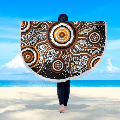 Australia Aboriginal Inspired Beach Blanket - Aboriginal Dot Art Vector Painting Connection Concept Beach Blanket Australia Aboriginal Inspired Beach Blanket - Aboriginal Dot Art Vector Painting Connection Concept Beach Blanket